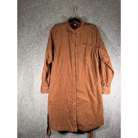 Land's End Dress Women M Brown Corduroy Mid Rise Button Front Tie Front Fall NWT - Picture 1 of 8
